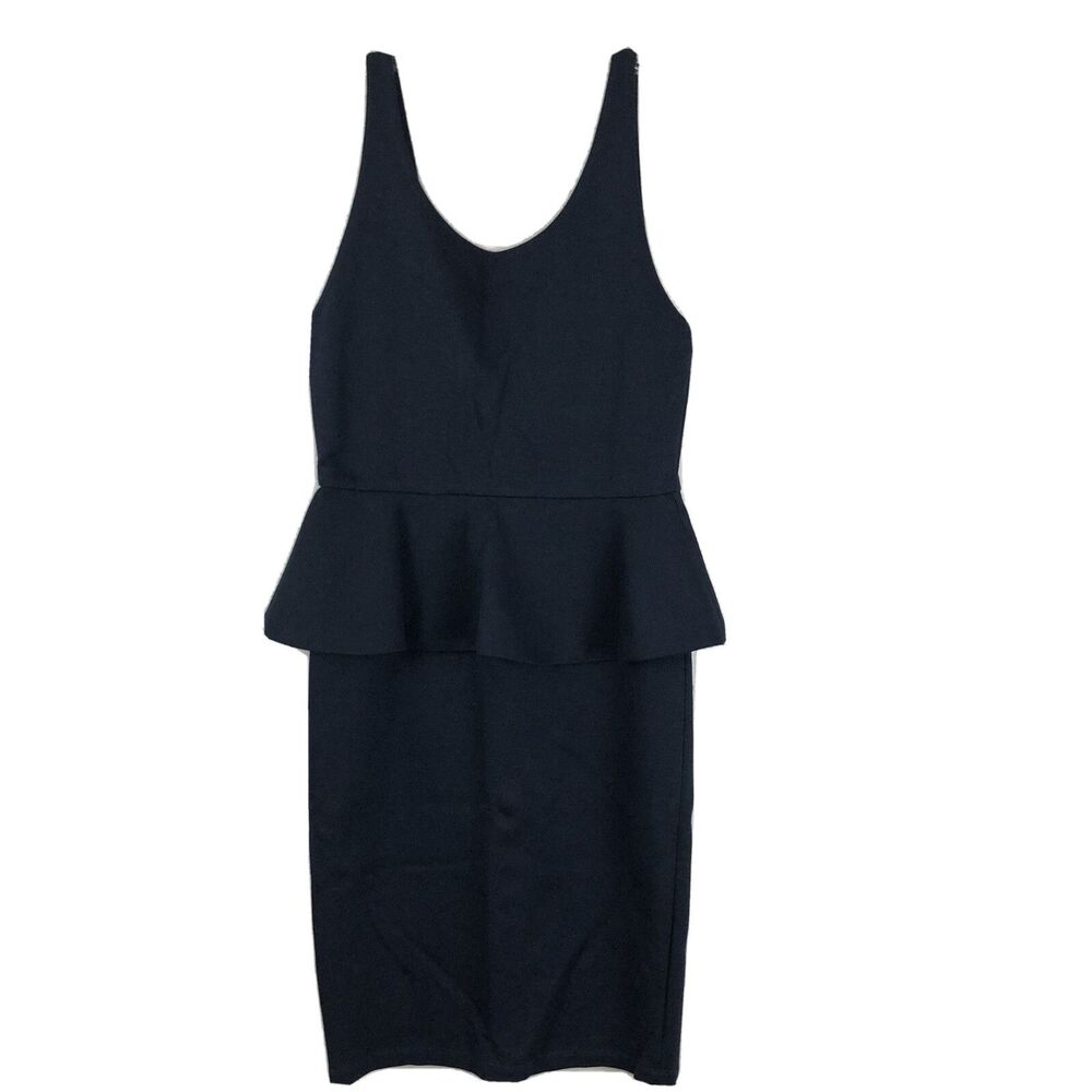 Alice + Olivia Peplum Dress Sz 4 Employed Sheath Sleeveless Navy Blue Work Party